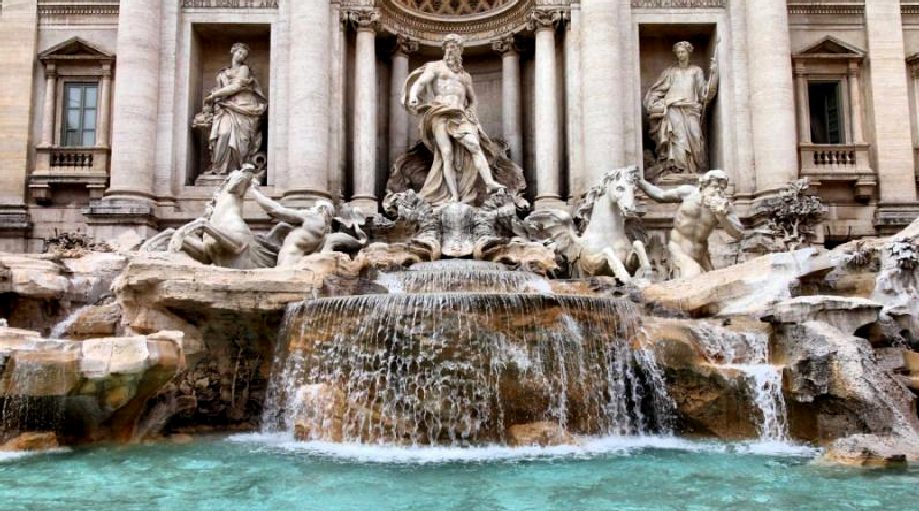 The Trevi fountain in Rome, Italy. One wonders at the cost and time taken to produce such a wondrous work or art - an outstanding assemblage.